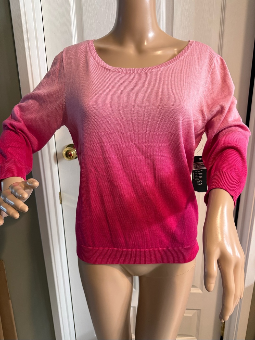 NWT Lauren Ralph Lauren Pink Ombre Silk Blend Knit Sweater Top Size P L